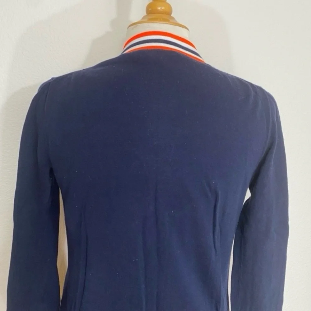 J. Crew Women Navy Neon Orange Stripe Detail Button Knit Cardigan Size XS Preppy - Picture 8 of 16